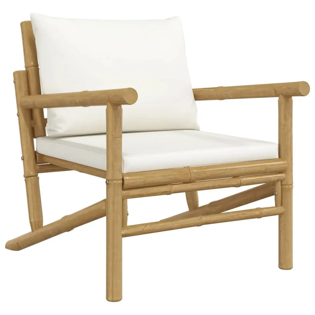 Outdoor Garden Chairs Set 2-Piece Bamboo Construction Backrest Cream Cushions