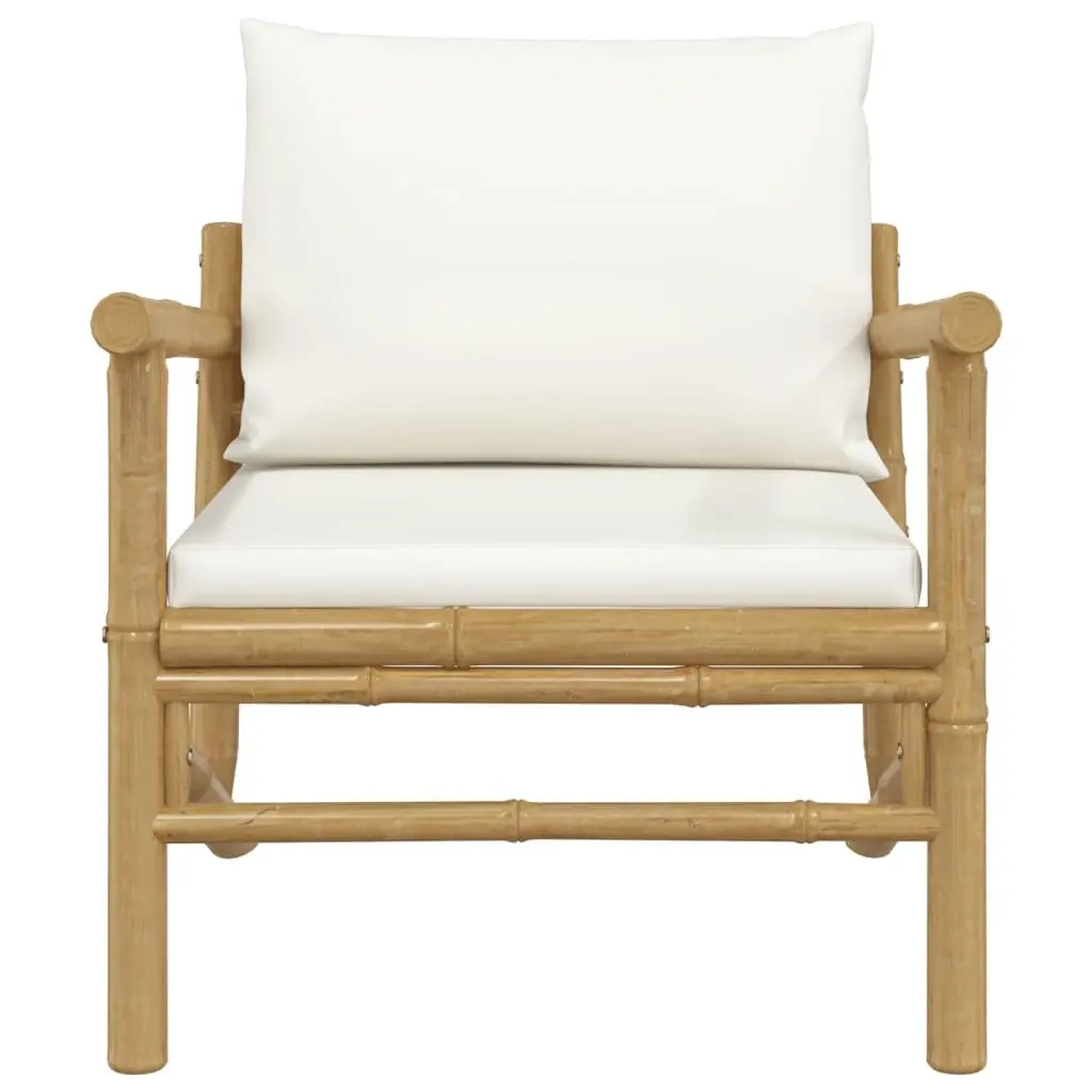 Outdoor Garden Chairs Set 2-Piece Bamboo Construction Backrest Cream Cushions