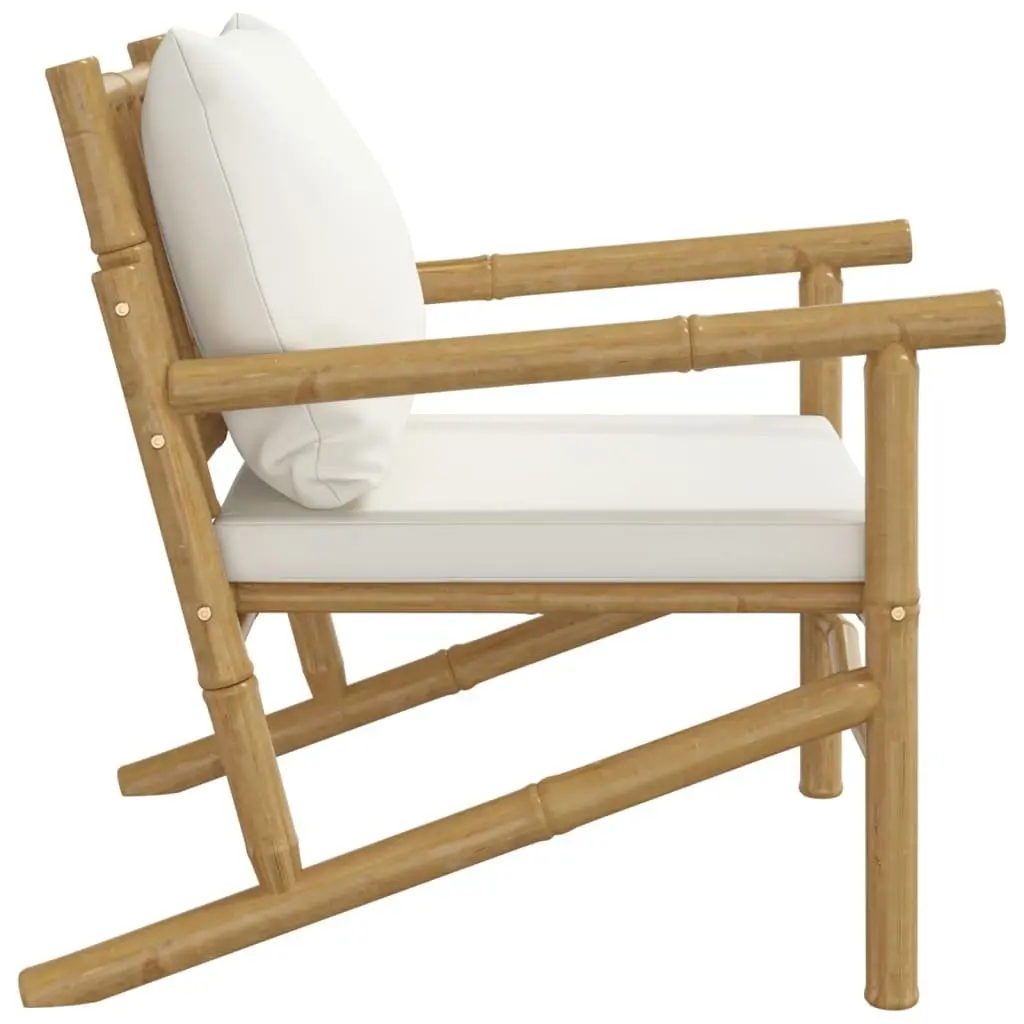 Outdoor Garden Chairs Set 2-Piece Bamboo Construction Backrest Cream Cushions