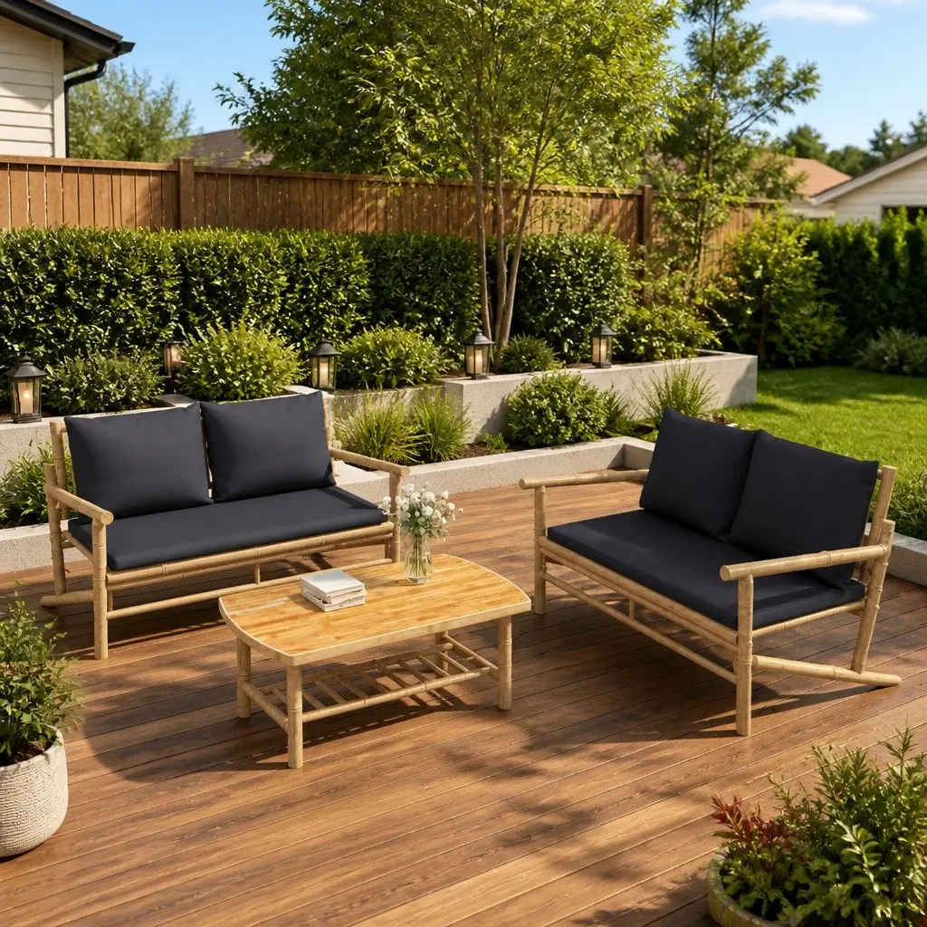 Bamboo Garden Bench with Cushions