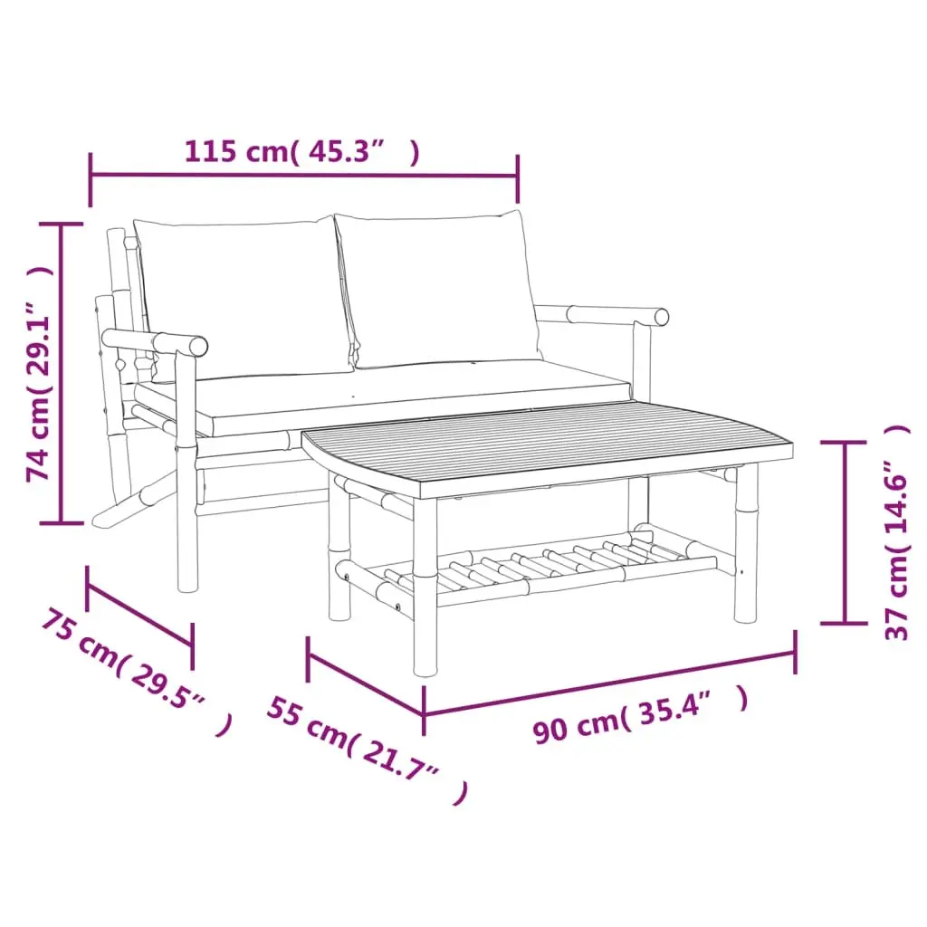 Outdoor Sectional Sofa Lounge Set 2 Piece Garden Seating Grey