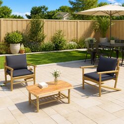 Comfortable Bamboo Chairs with Grey Cushions – 2 Pack