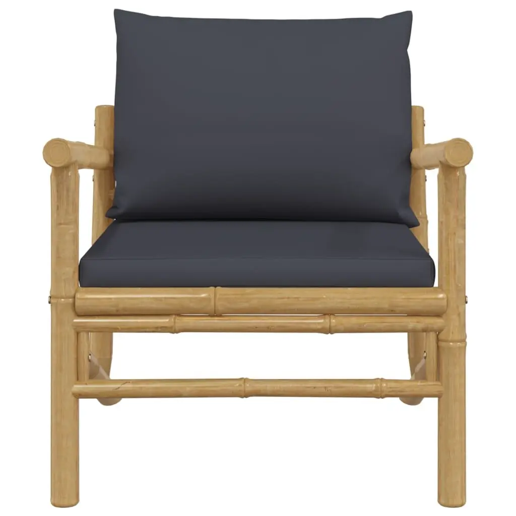 Bamboo Garden Chairs Outdoor Seating 2 Pcs Grey Cushions Backrest