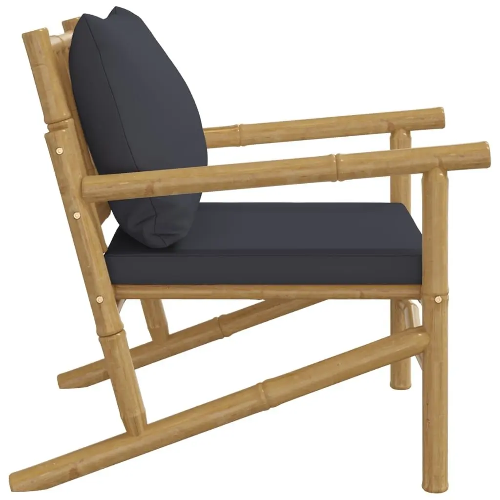 Bamboo Garden Chairs Outdoor Seating 2 Pcs Grey Cushions Backrest