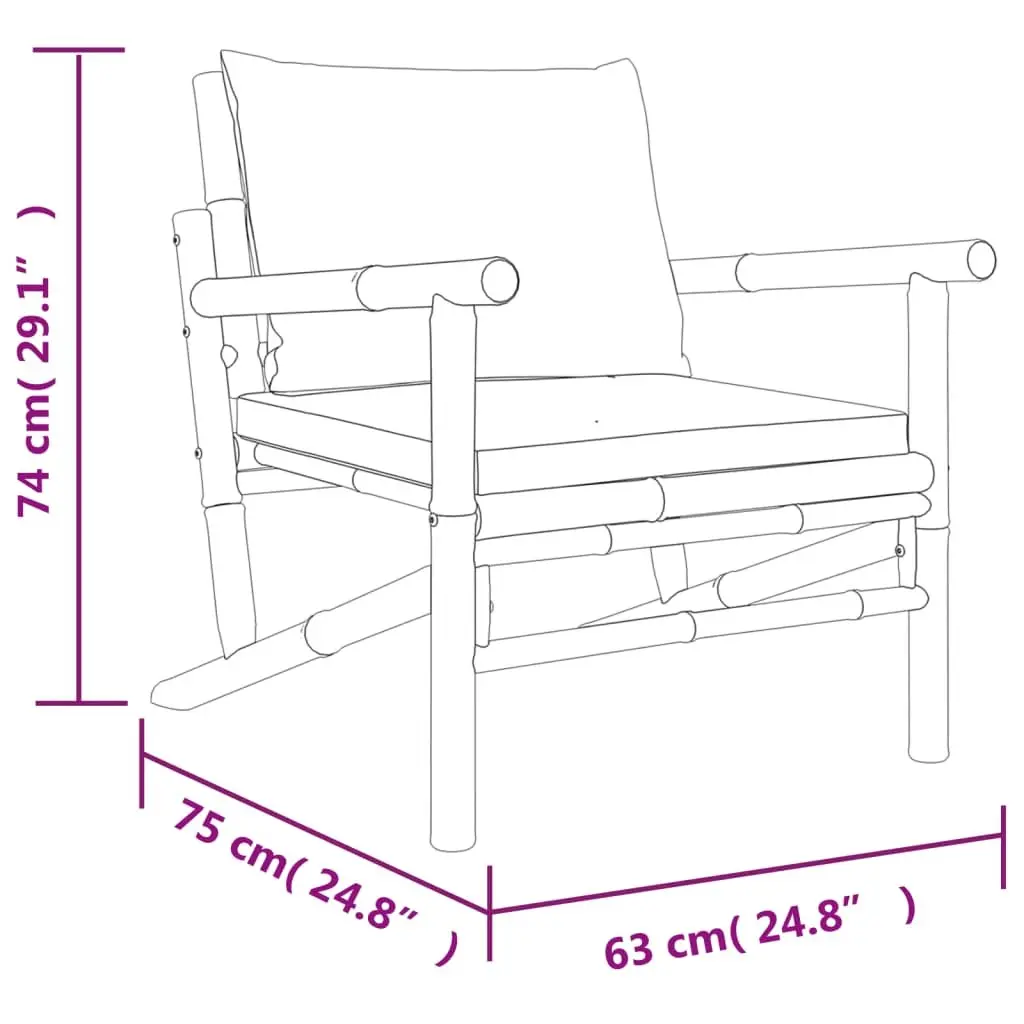 Bamboo Garden Chairs Outdoor Seating 2 Pcs Grey Cushions Backrest