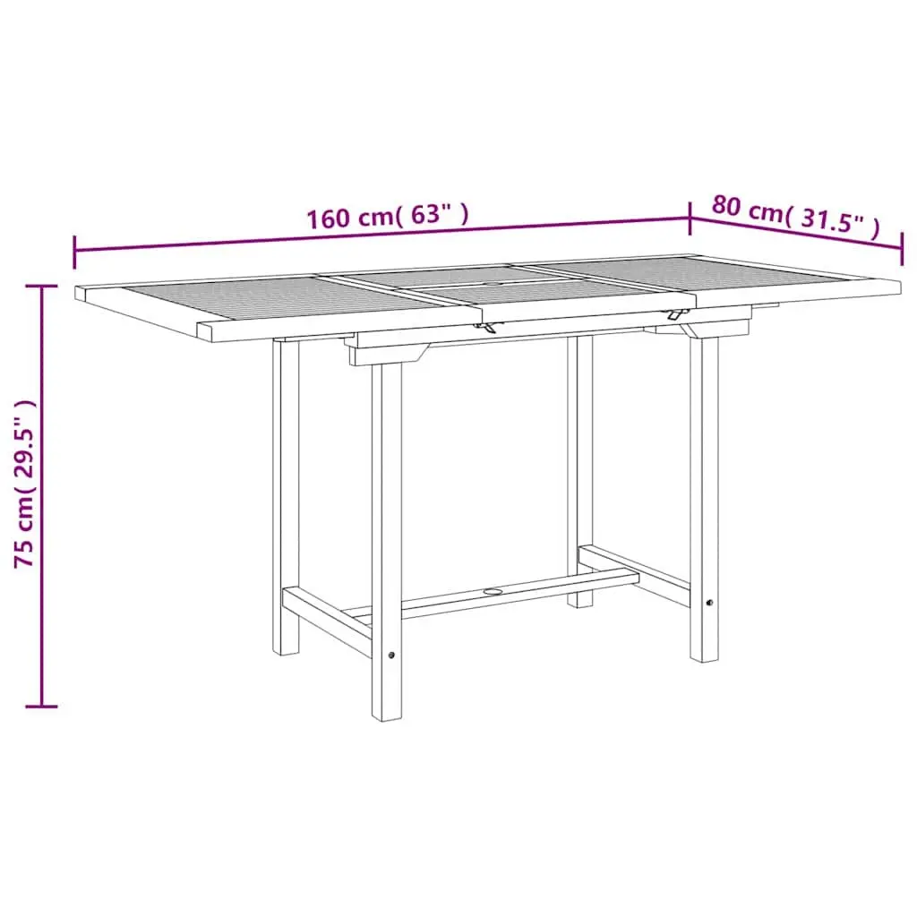 Extending Garden Table Outdoor Dining 110160x80x75cm Brown