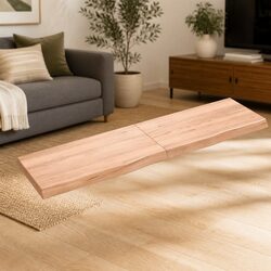 Wall Shelf Solid Oak Wood Folding Storage Brown Rustic Handmade Live Edge 180cm