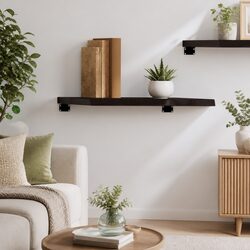 Wall Shelf Dark Brown Solid Oak Wood Treated Live Edge Storage Display 60x40cm
