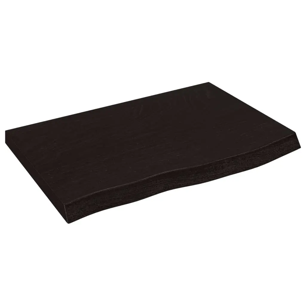 Wall Shelf Dark Brown Solid Oak Wood Treated Live Edge Storage Display 60x40cm