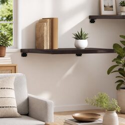 Wall Shelf Dark Brown Solid Oak Wood Rustic Storage Floating Shelving 60x50cm