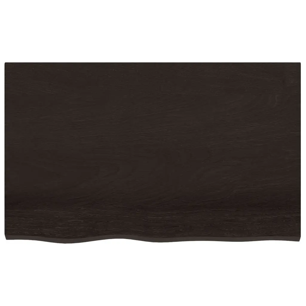 Handmade Dark Brown Solid Oak Wall Shelf with Live Edge 80x50cm