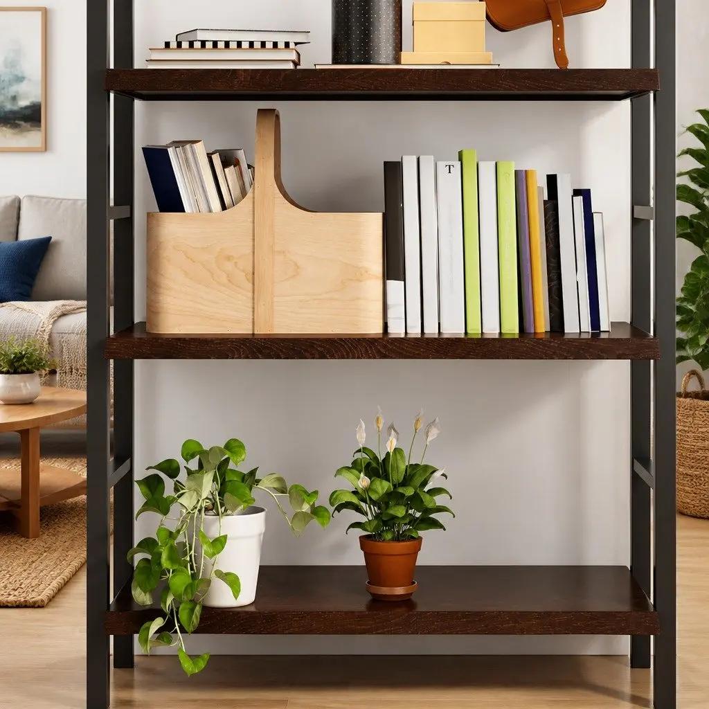 Solid Oak Wood Rustic Wall Shelf Dark Brown 80x60cm