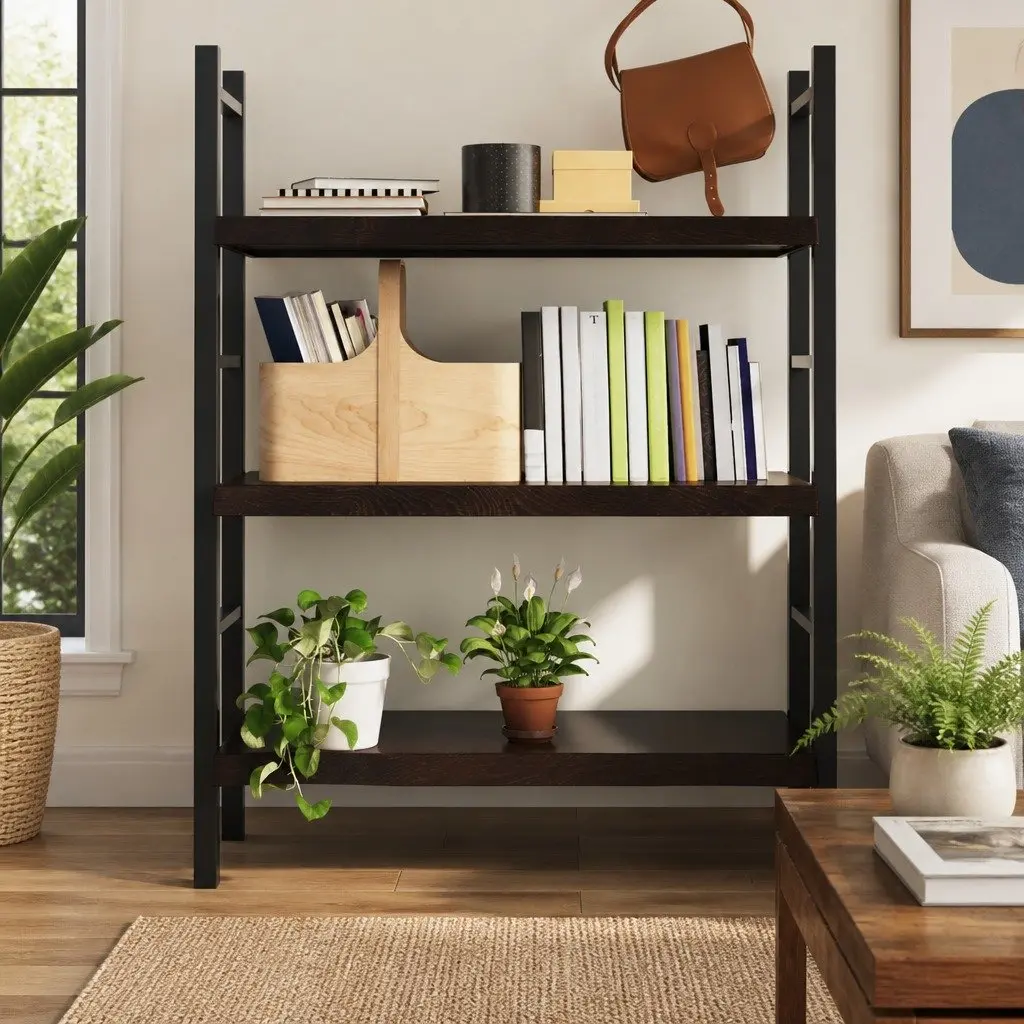 Wall Shelf Rustic Storage Solid Oak Wood Dark Brown Handmade Live Edge 80 x 60 x 2-6 cm