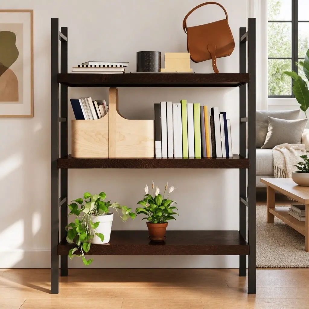 Dark Oak Wood Wall Shelf with Live Edge