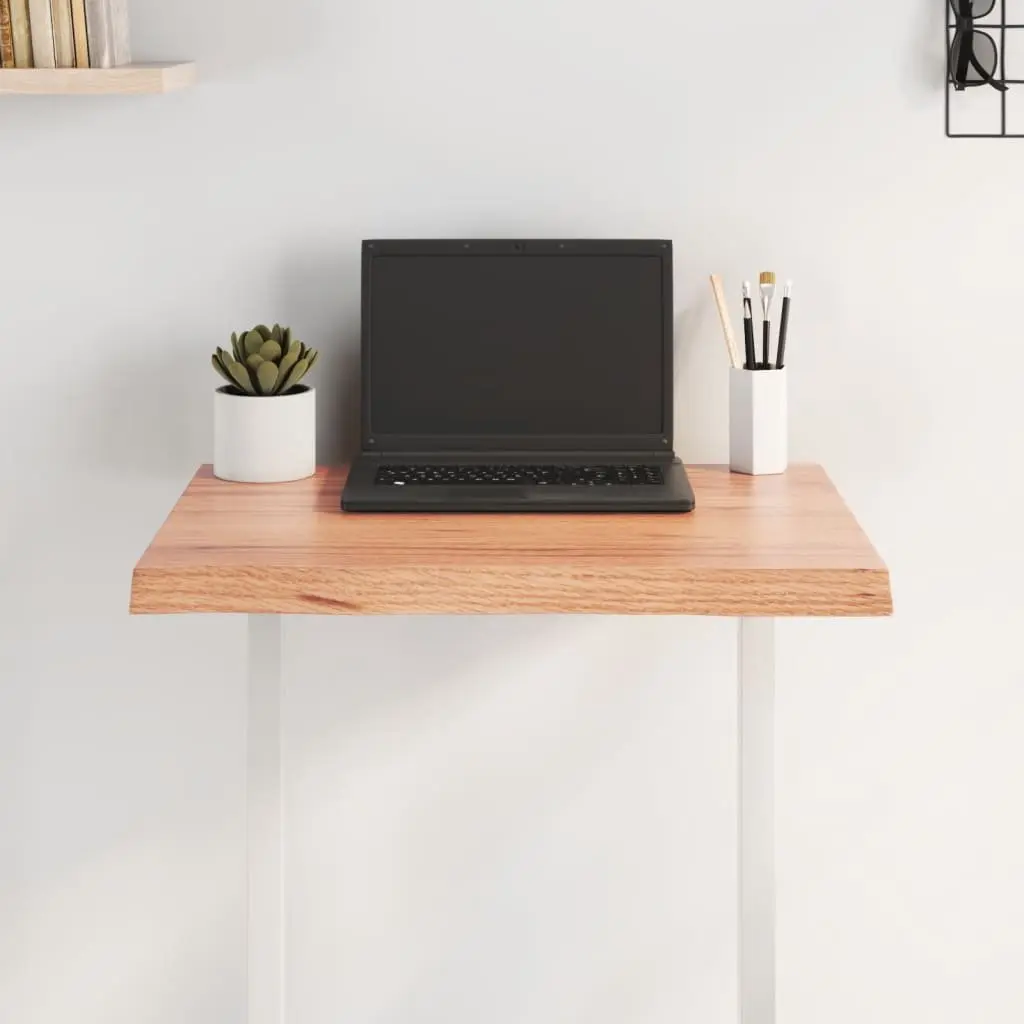 Solid Oak Wood Table Top 60x60cm Live Edge Brown Treated Handcrafted