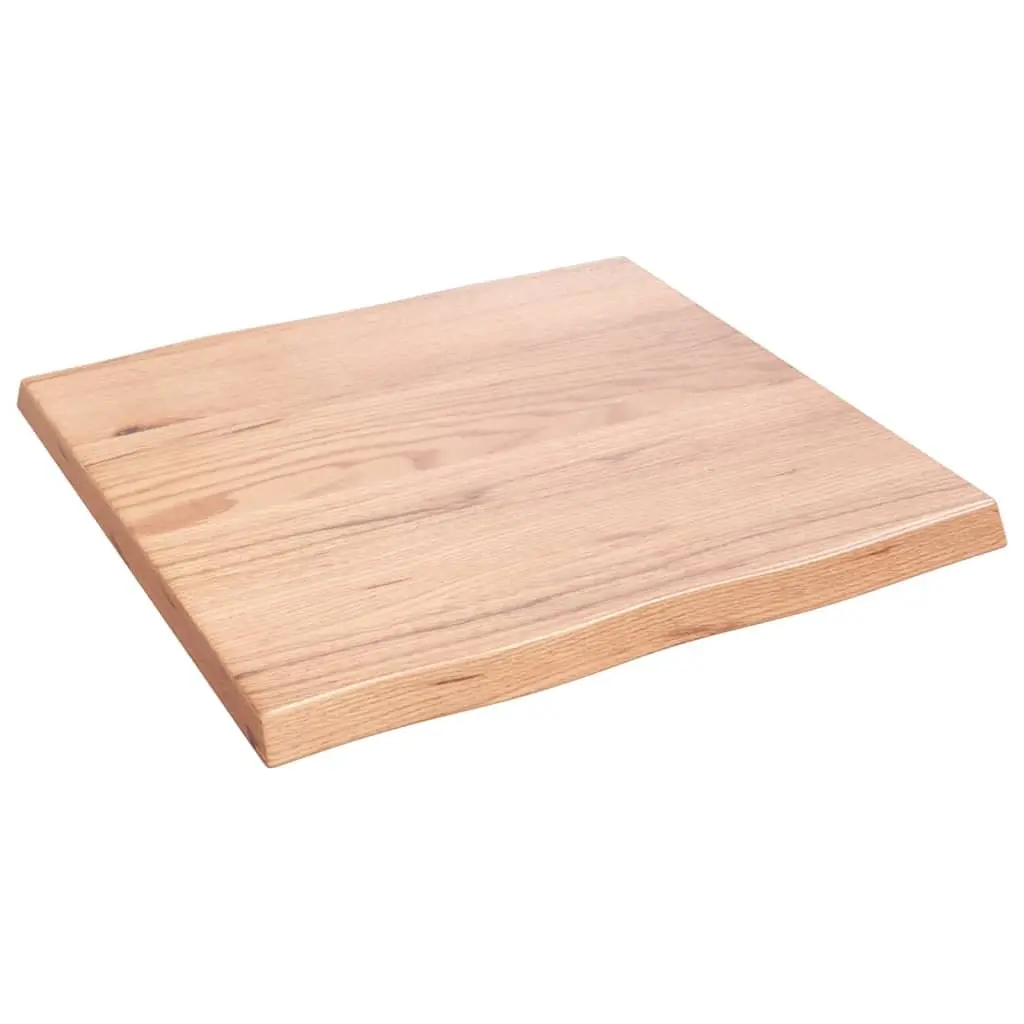 Solid Oak Wood Table Top 60x60cm Live Edge Brown Treated Handcrafted
