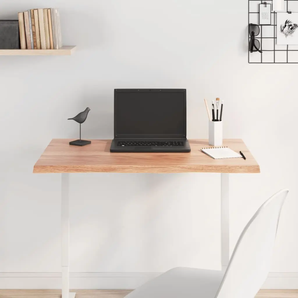 Solid Oak Wood Table Top Live Edge 80x50x2 cm Brown