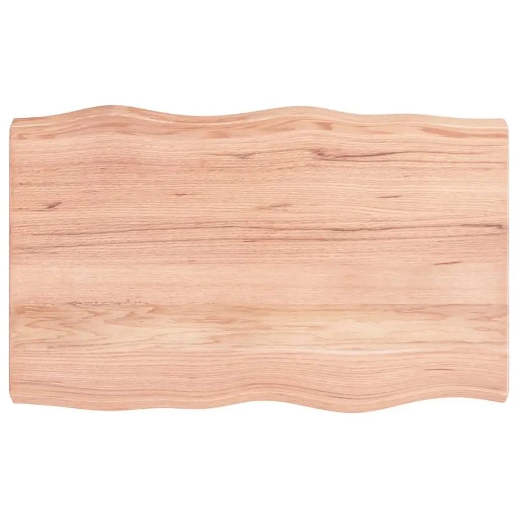 Solid Oak Wood Table Top Live Edge Brown 80x50cm Treated Wooden Tabletop