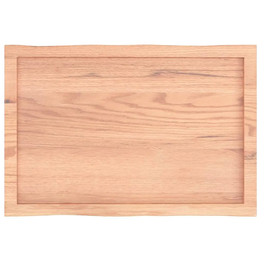 Solid Oak Wood Table Top Live Edge Brown 80x50cm Treated Wooden Tabletop