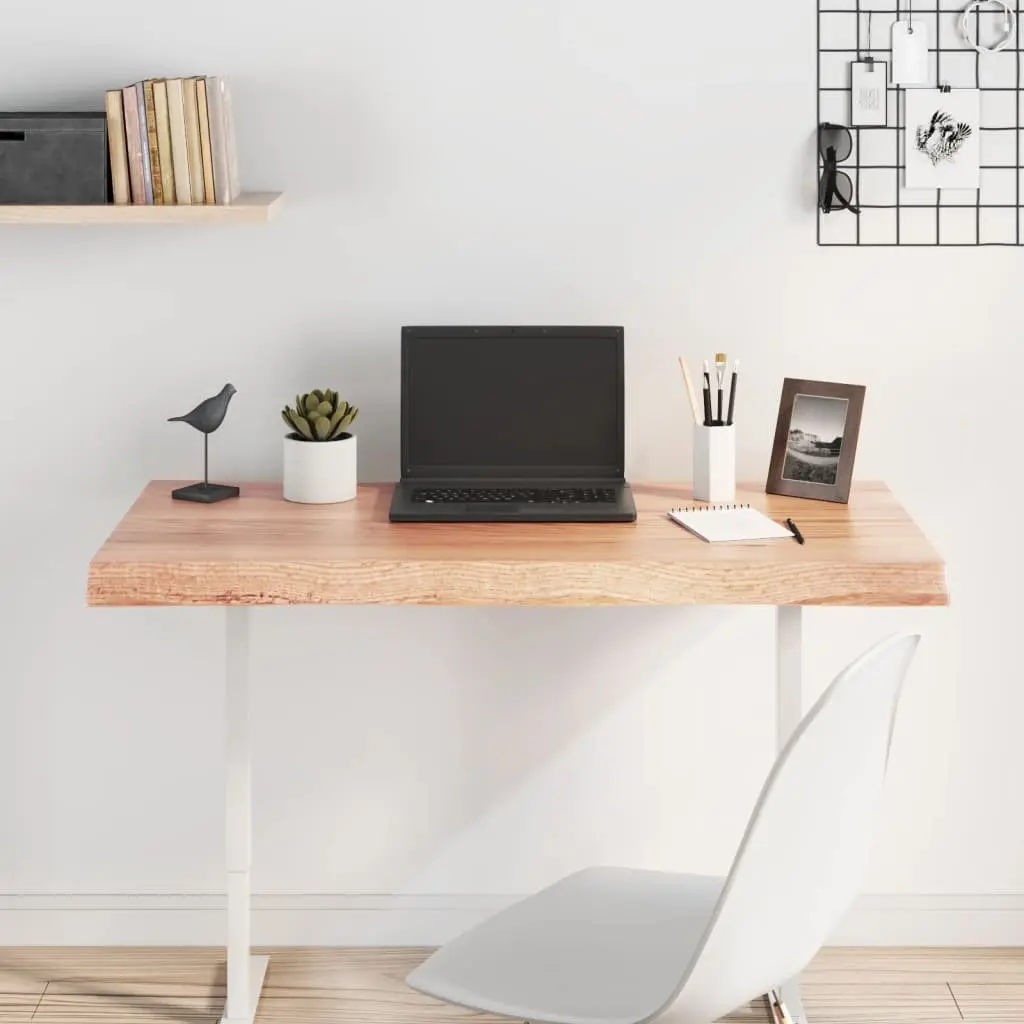 Solid Oak Wood Table Top Brown Live Edge 100x50cm Treated Tabletop Replacement