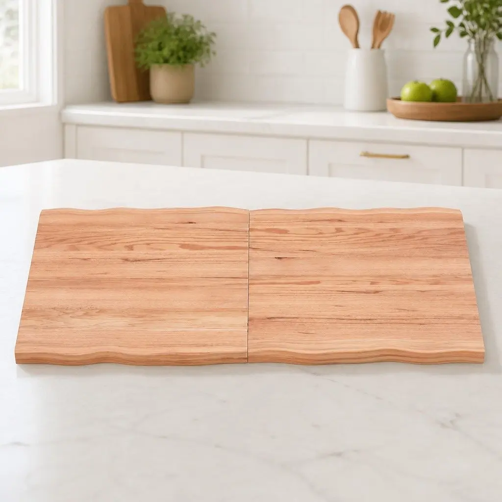 Solid Oak Wood Table Top Live Edge Folding 120x50cm Light Brown Handmade