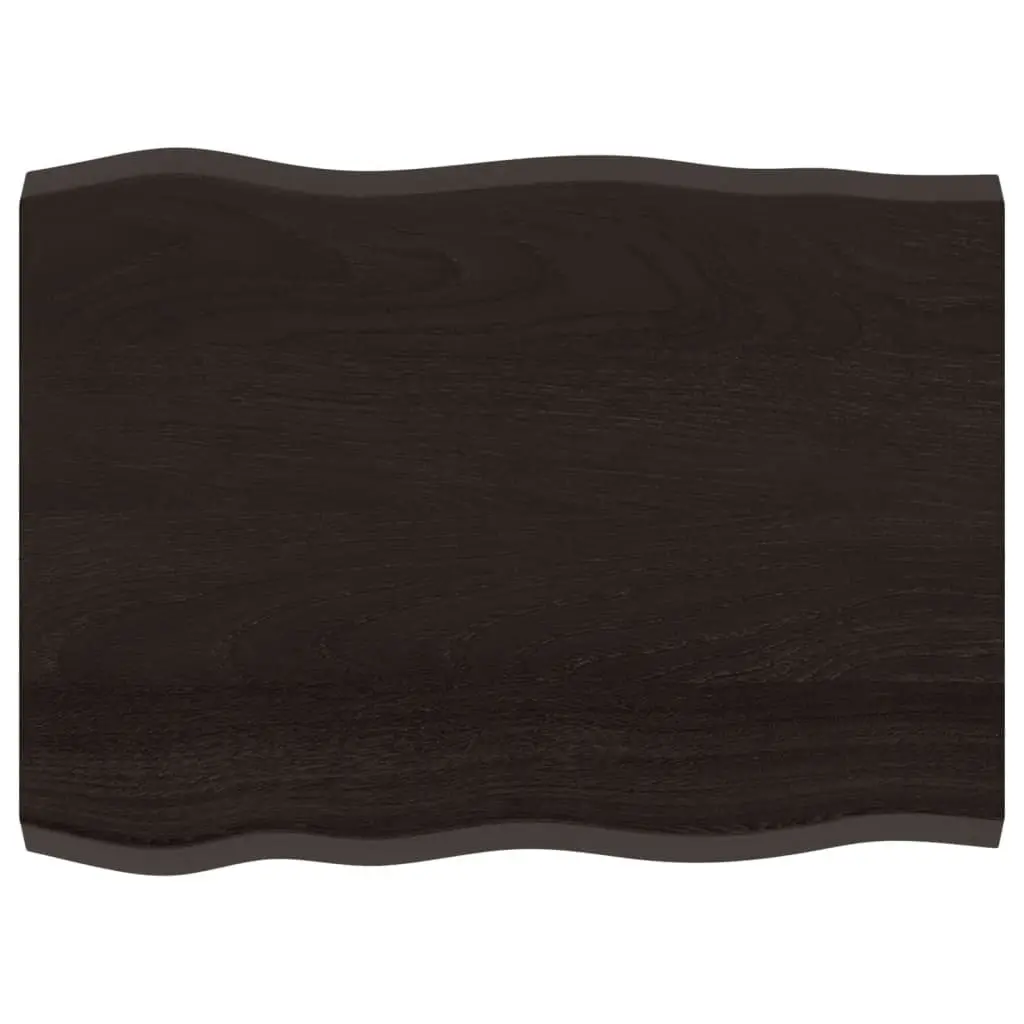 Wooden Table Top Dark Brown Solid Oak Live Edge Treated 80x60cm DIY Replacement
