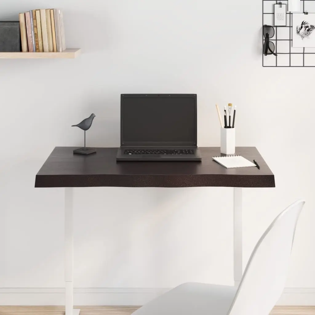 Wooden Table Top Dark Brown Solid Oak Live Edge Treated 80x60cm DIY Replacement
