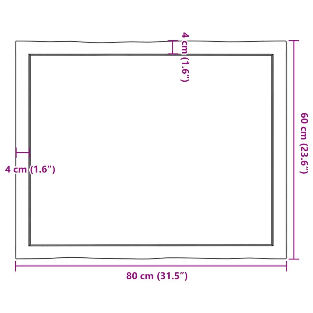 Table Top Solid Oak Wood Live Edge Dark Brown 80x60cm Replacement Tabletop