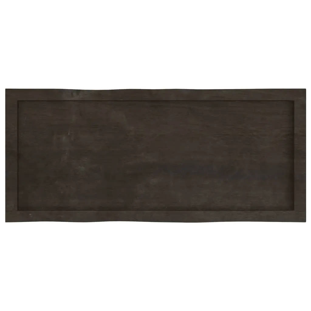 Solid Oak Wood Table Top Live Edge 100x40cm Dark Brown Handcrafted