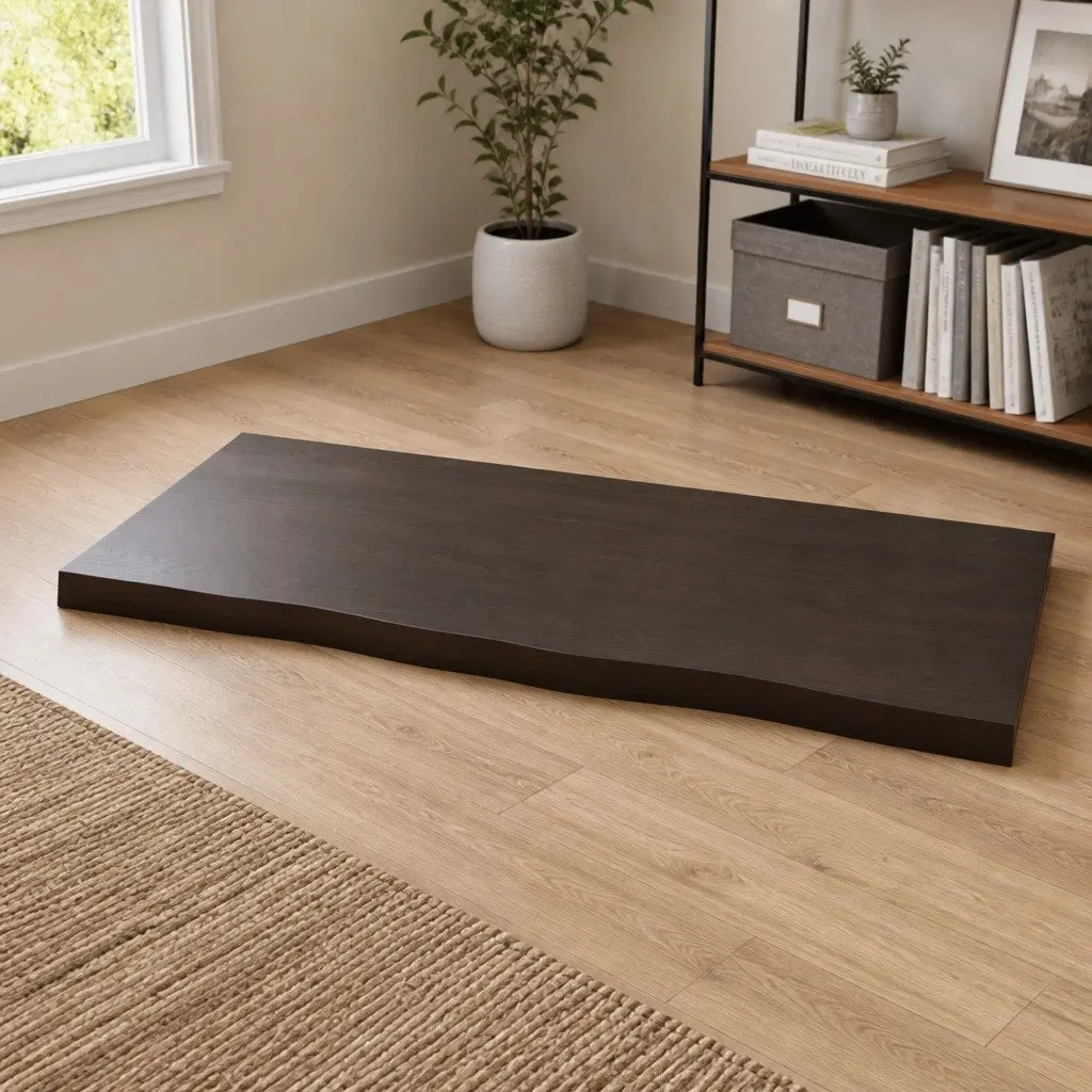 Solid Oak Wood Table Top Replacement Live Edge 100x50cm Dark Brown