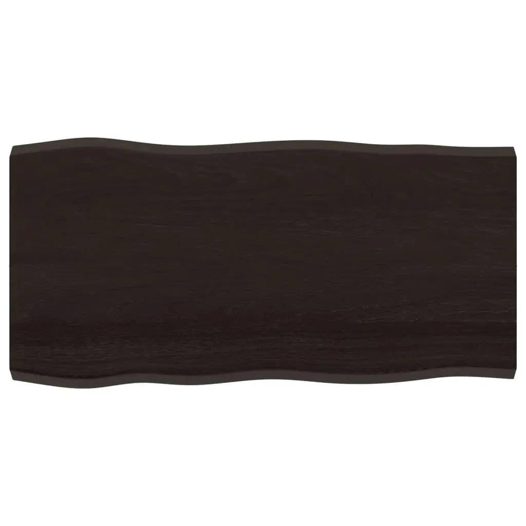 Solid Oak Wood Table Top Replacement Live Edge 100x50cm Dark Brown
