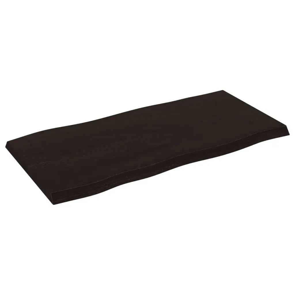 Solid Oak Wood Table Top Replacement Live Edge 100x50cm Dark Brown