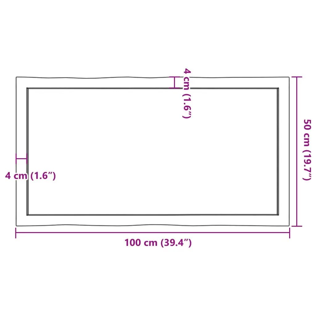 Solid Oak Wood Table Top Replacement Live Edge 100x50cm Dark Brown