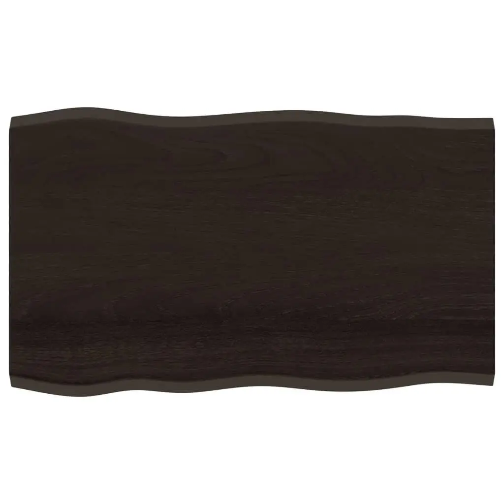 Solid Oak Wood Table Top Live Edge 100x60 cm Dark Brown Handcrafted
