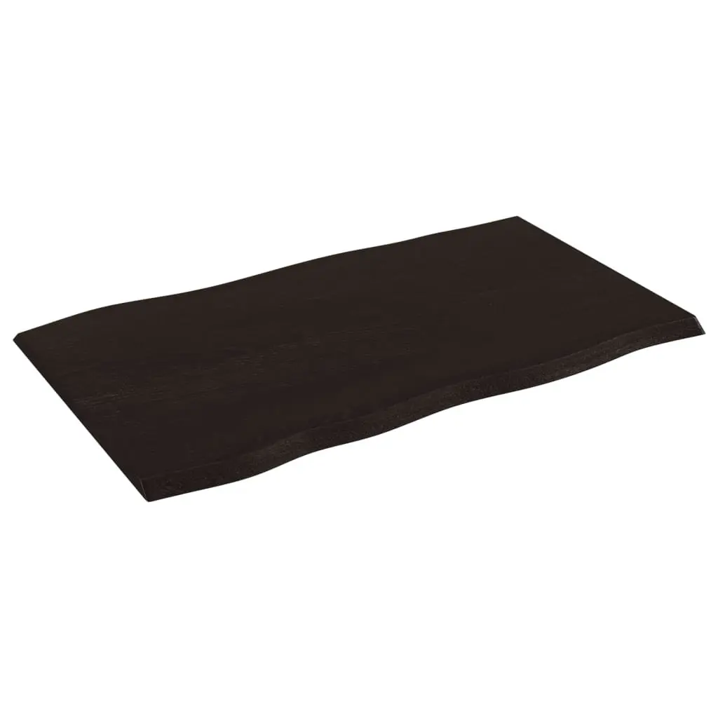 Solid Oak Wood Table Top Live Edge 100x60 cm Dark Brown Handcrafted