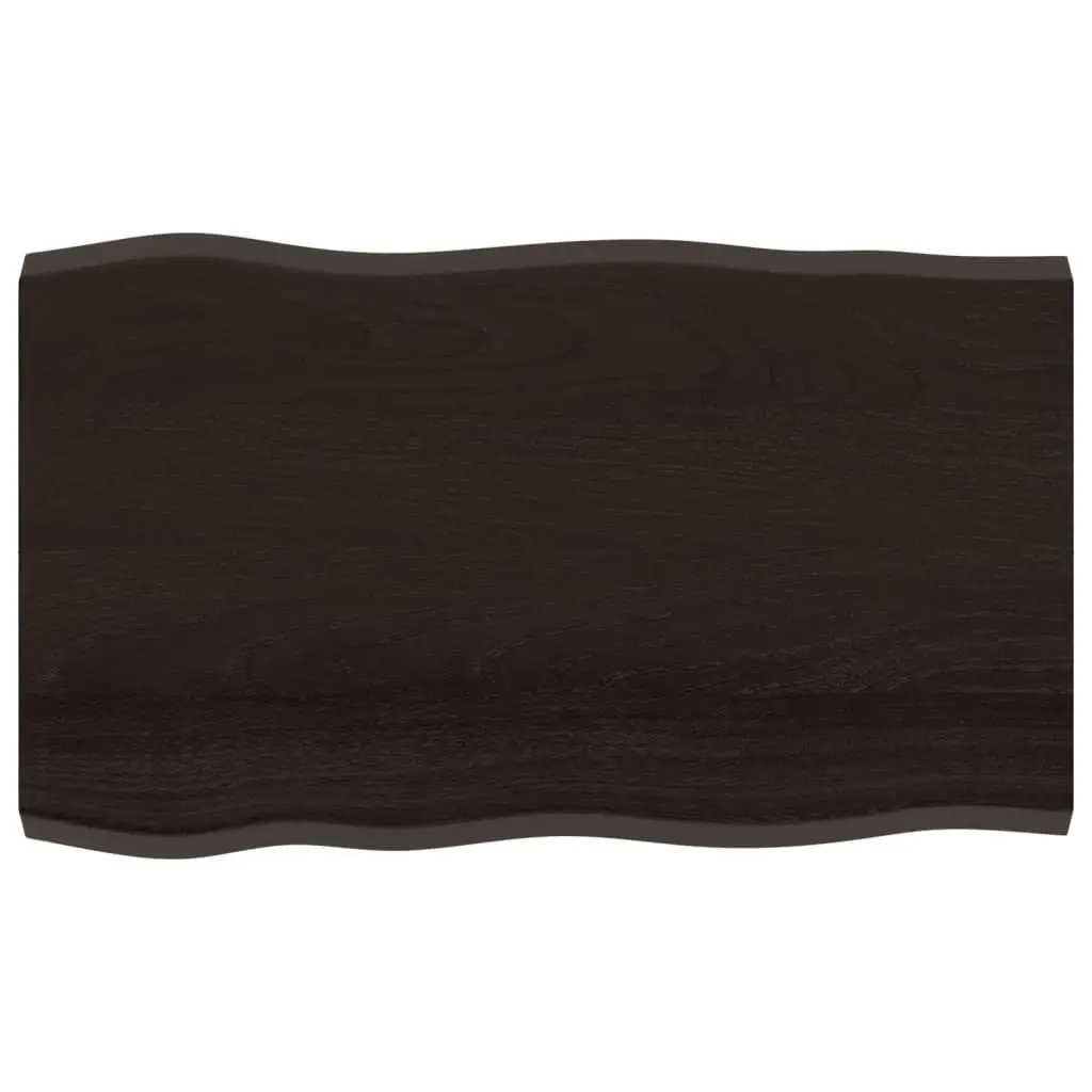 Handcrafted Live Edge Solid Oak Wood Tabletop Dark Brown 100x60cm