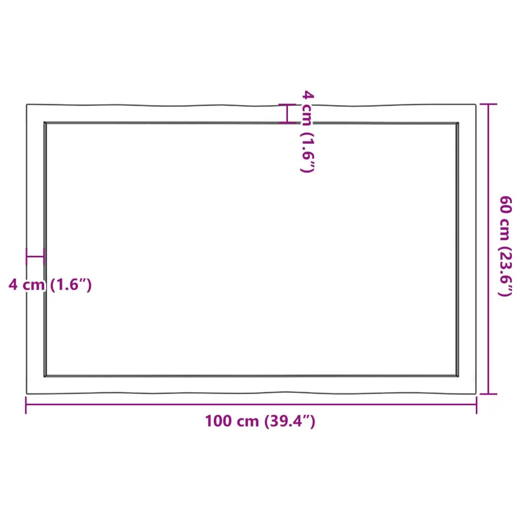Handcrafted Live Edge Solid Oak Wood Tabletop Dark Brown 100x60cm