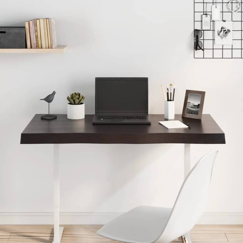 Wooden Table Top Replacement Dark Brown Solid Oak Live Edge 100x60cm