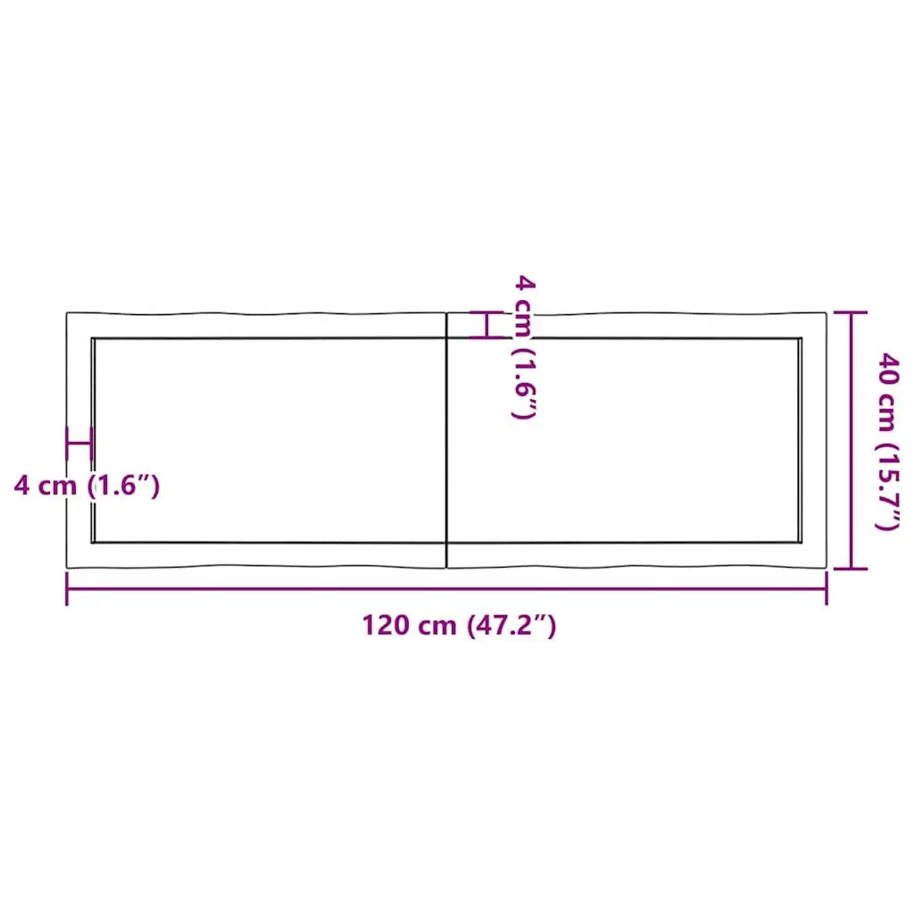 Solid Oak Wood Table Top Dark Brown Live Edge 120x40cm Foldable Replacement