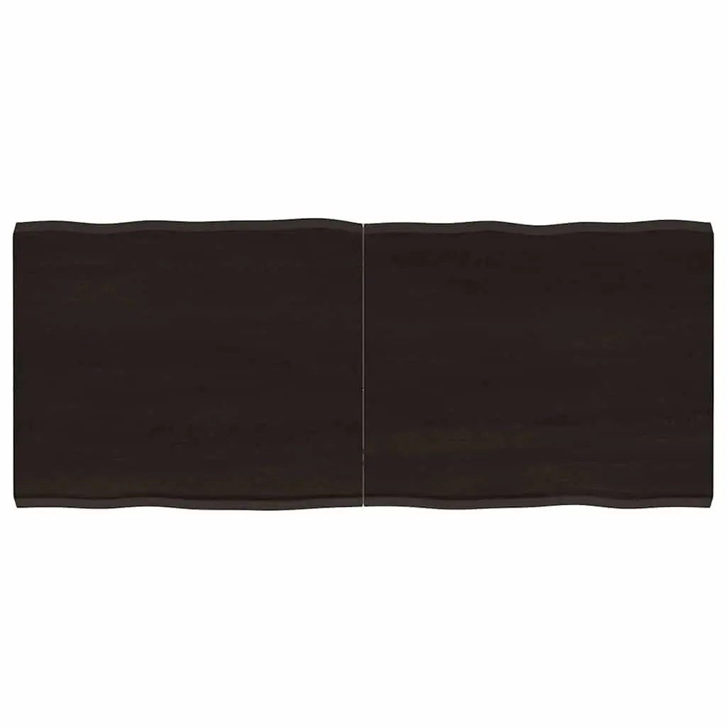 Dark Brown Live Edge Solid Oak Wood Table Top 120x50cm Handcrafted Replacement Surface