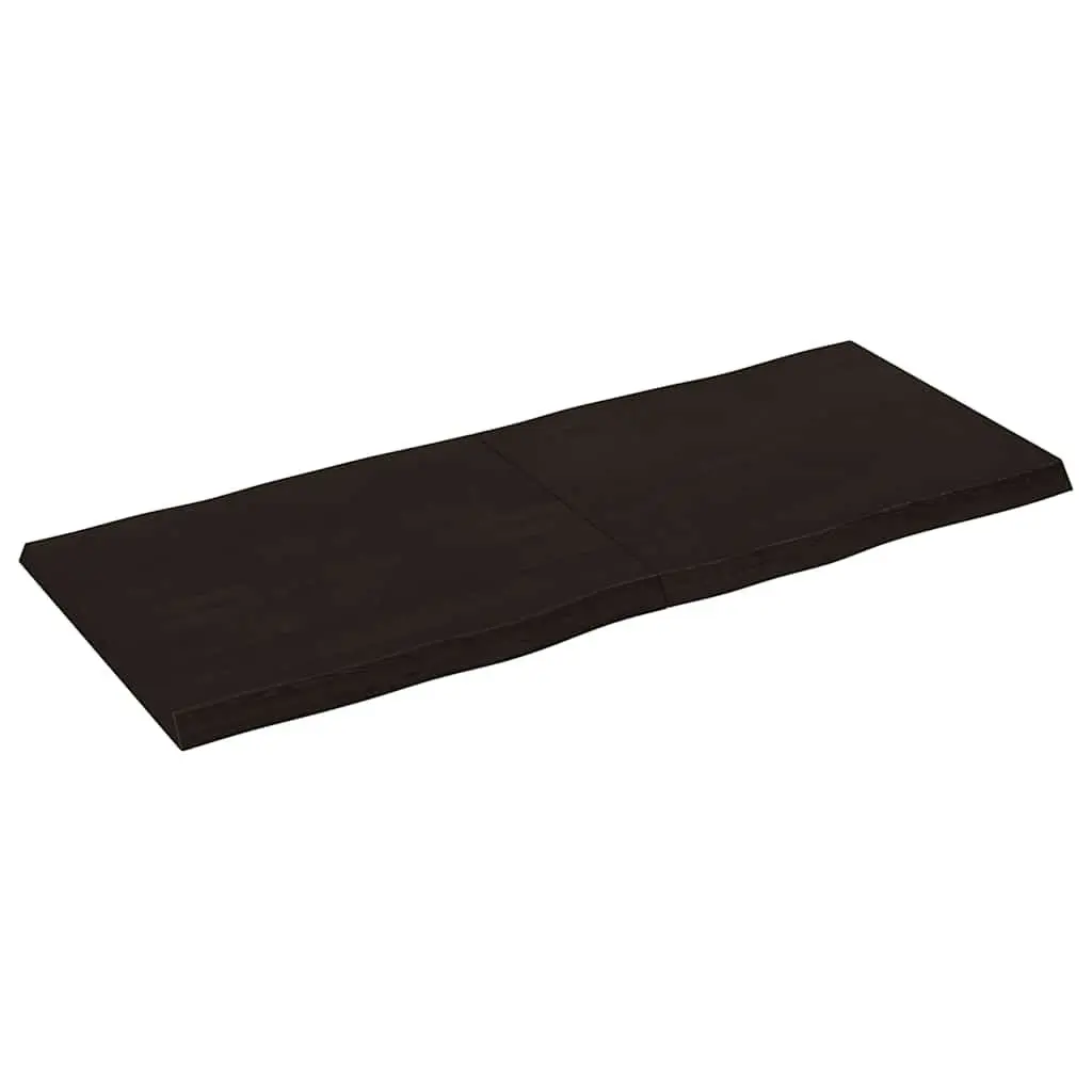 Dark Brown Live Edge Solid Oak Wood Table Top 120x50cm Handcrafted Replacement Surface