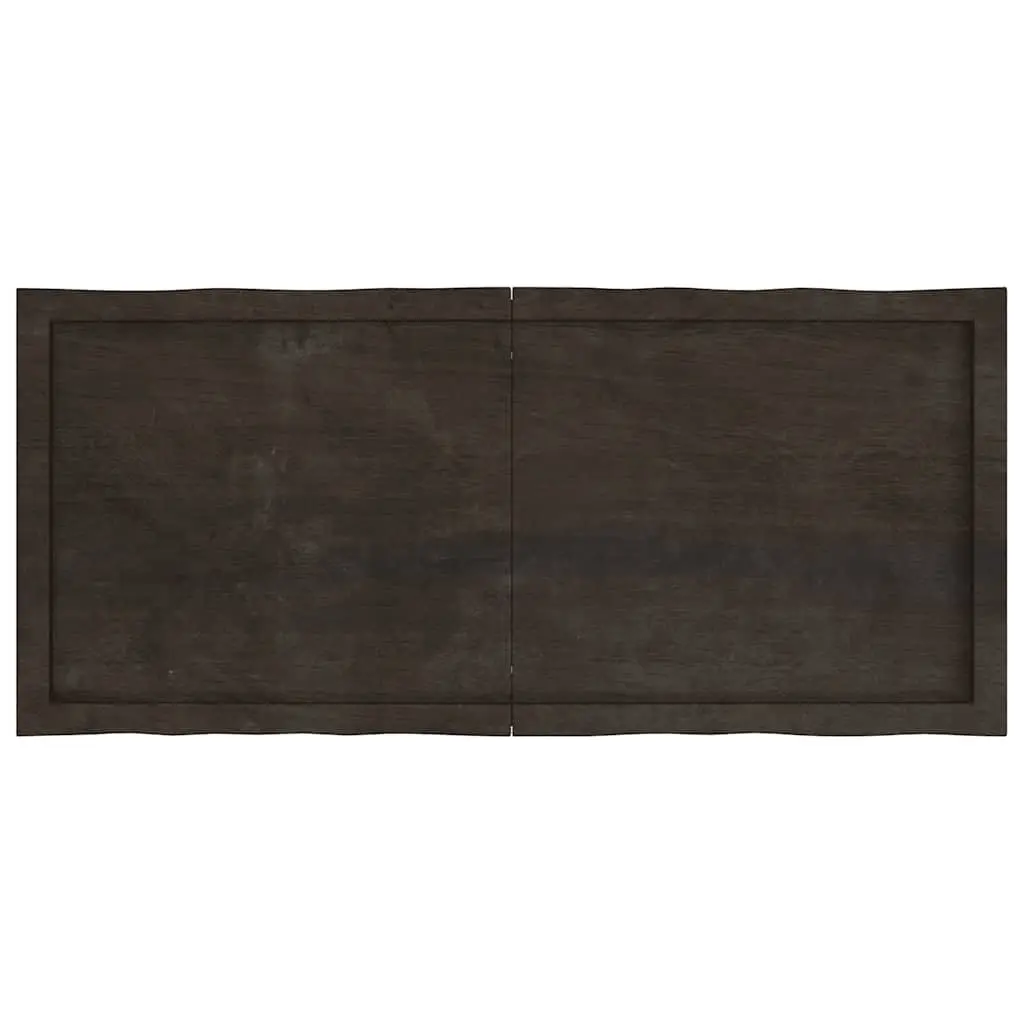 Dark Brown Live Edge Solid Oak Wood Table Top 120x50cm Handcrafted Replacement Surface