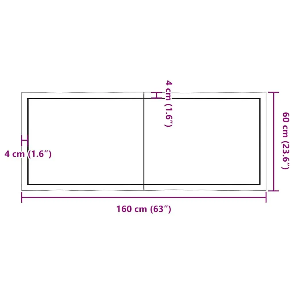 Dark Brown Wooden Table Top Live Edge Solid Oak 160x60cm Folding Design