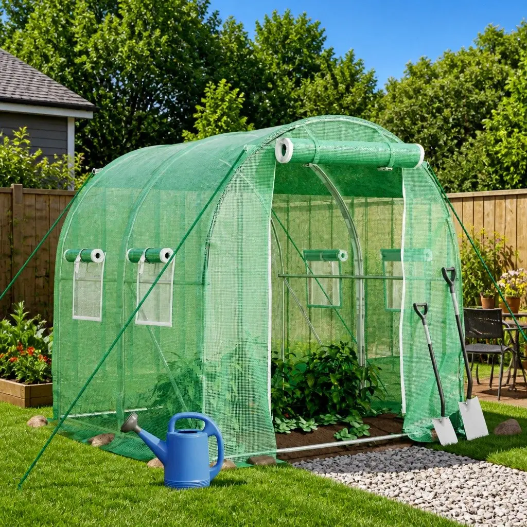 Greenhouse Steel Frame Garden Plant House 2x2x2m Green