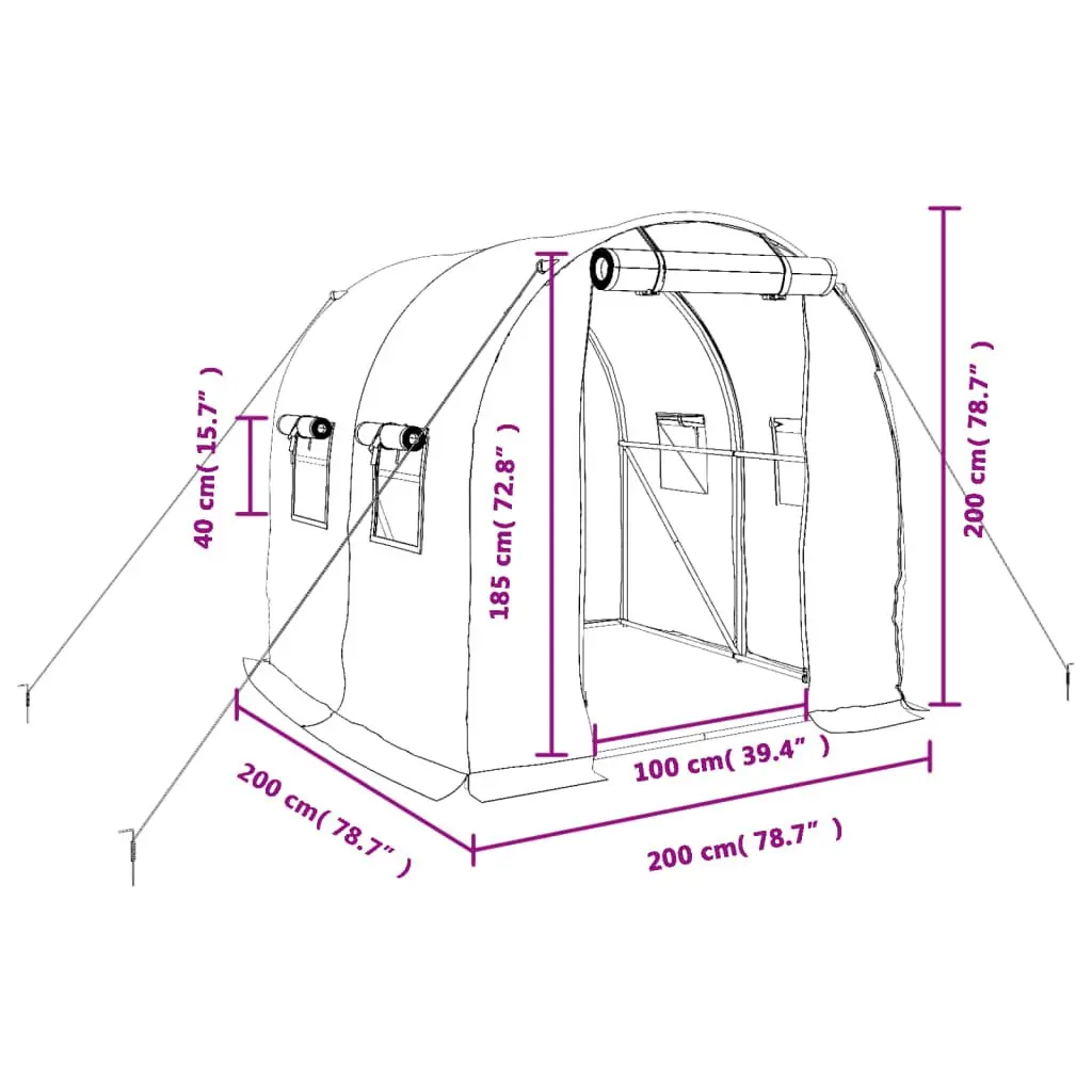 Greenhouse Steel Frame Garden Plant House 2x2x2m Green
