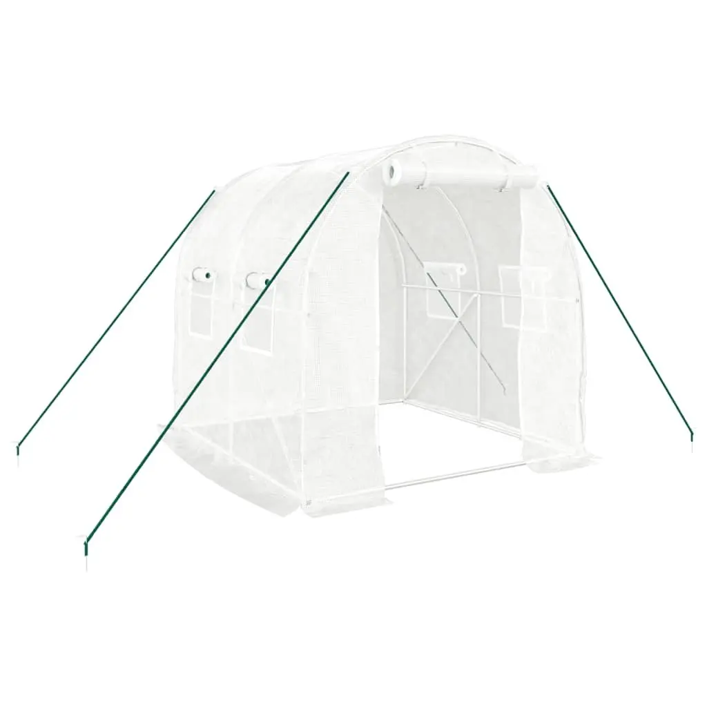 Greenhouse 4 m² for Growing Fruits Vegetables and Plants 2x2x2 m White Steel Frame PE Cover Roll-Up Door Mesh Windows