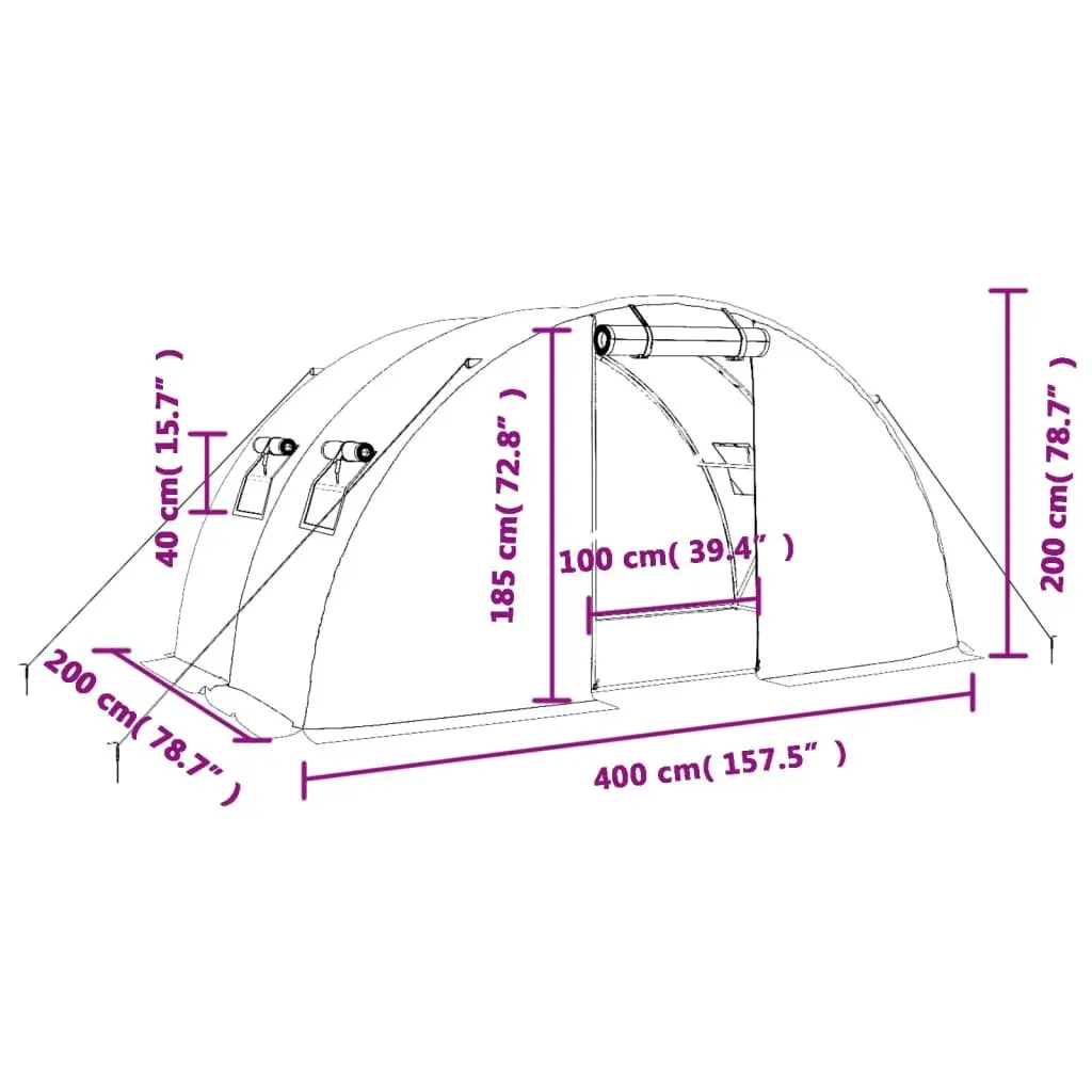 Greenhouse Steel Frame Garden Plant House 4x2x2 m White 8 m²