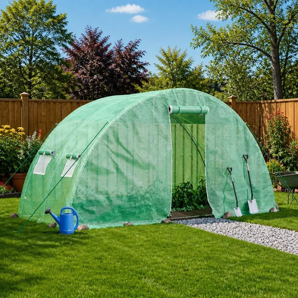 Greenhouse 10m² PE Cover Steel Frame Garden Plant House 5x2x2.3m Green