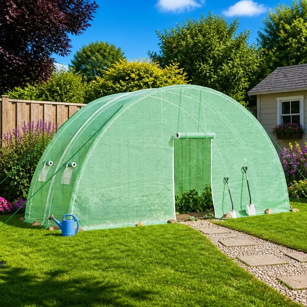 Greenhouse 6x2x2.85m PE Cover Steel Frame Garden Plant House 12m² Green
