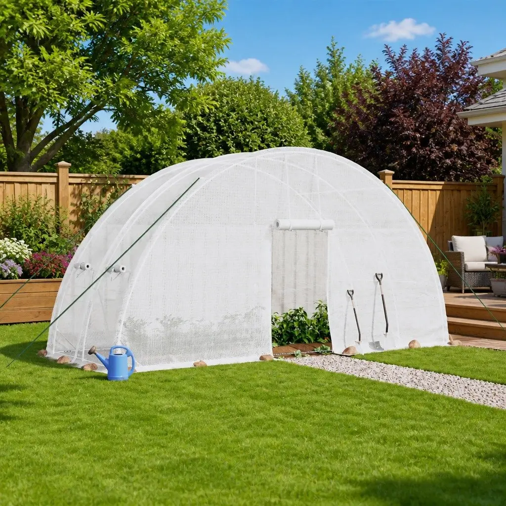 Greenhouse 12m² Steel Frame PE Cover 6x2x2.85m White